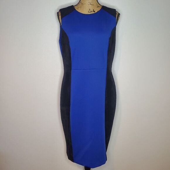 NWT Calvin Klein Faux Suede Silhouette Blue Dress Size 12 - Picture 2 of 13